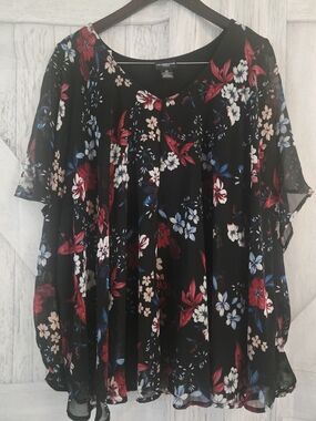 Liz Claiborne Black Floral Women's Top Sise 3XL
